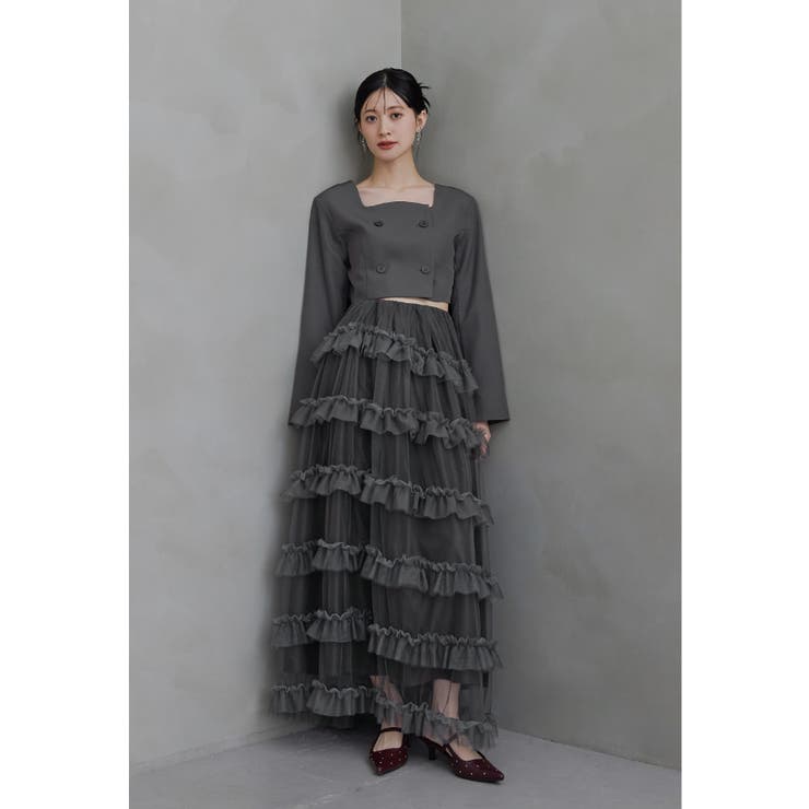 ブラウン | niana ニアナ ティアードチュールスカートジャケットセットアップ | Fashion Letter