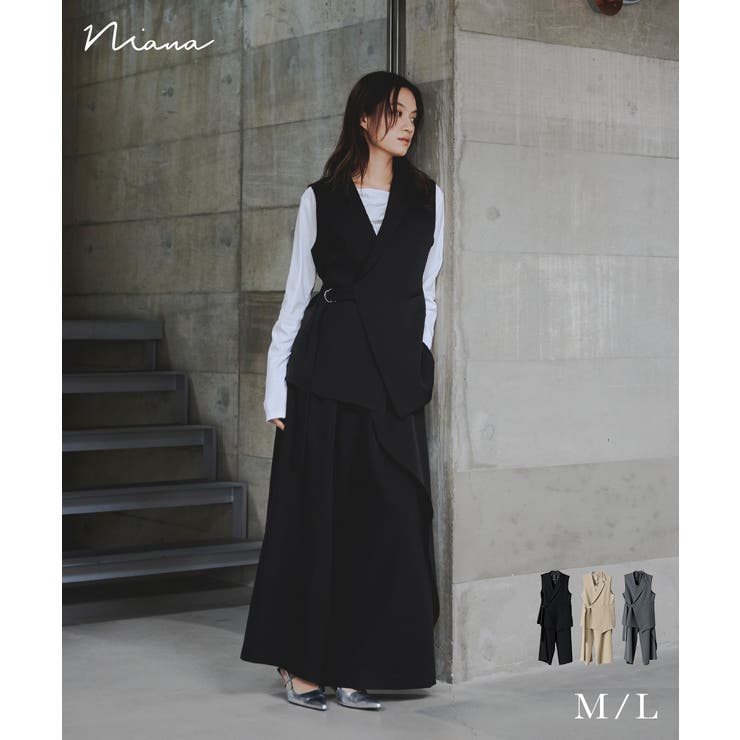 niana ニアナ アシンメトリーサイドベルトジレラップパンツスーツ | Fashion Letter | 詳細画像1 