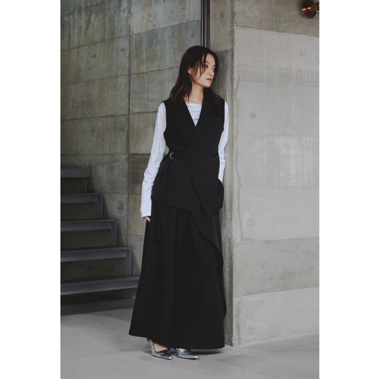 ブラック | niana ニアナ アシンメトリーサイドベルトジレラップパンツスーツ | Fashion Letter