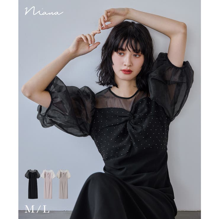 niana ニアナ ラインストーンツイストパフスリーブドレス | Fashion Letter | 詳細画像1 