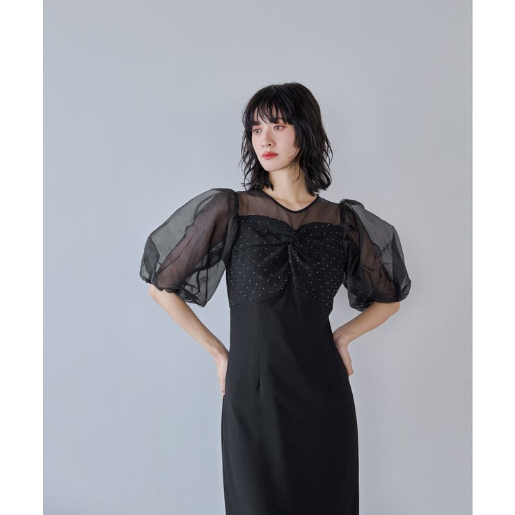 niana ニアナ ラインストーンツイストパフスリーブドレス | Fashion Letter | 詳細画像3 