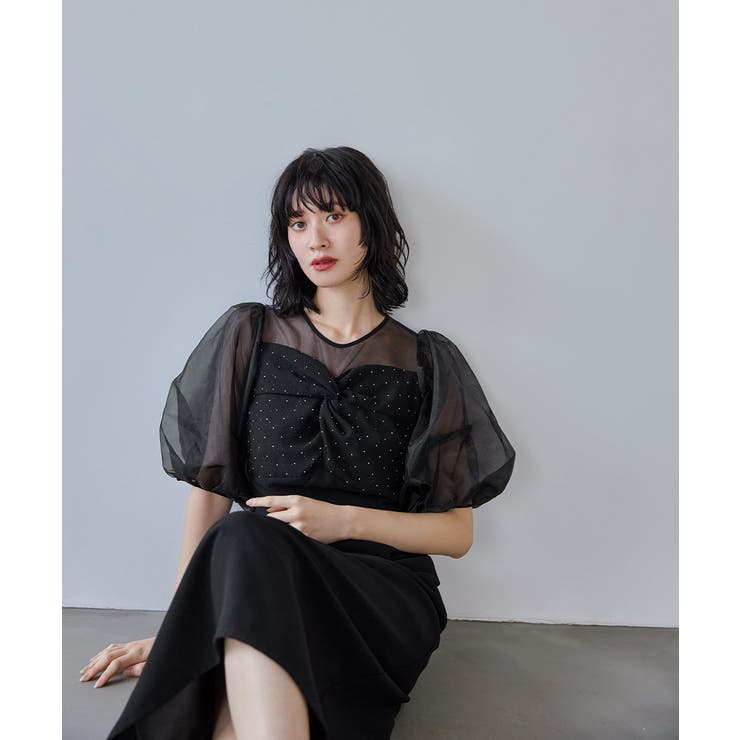 niana ニアナ ラインストーンツイストパフスリーブドレス | Fashion Letter | 詳細画像7 