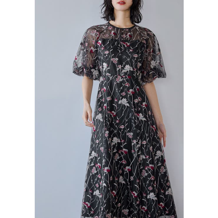 ブラック | niana ニアナ フラワーエンブロイダリードレス | Fashion Letter