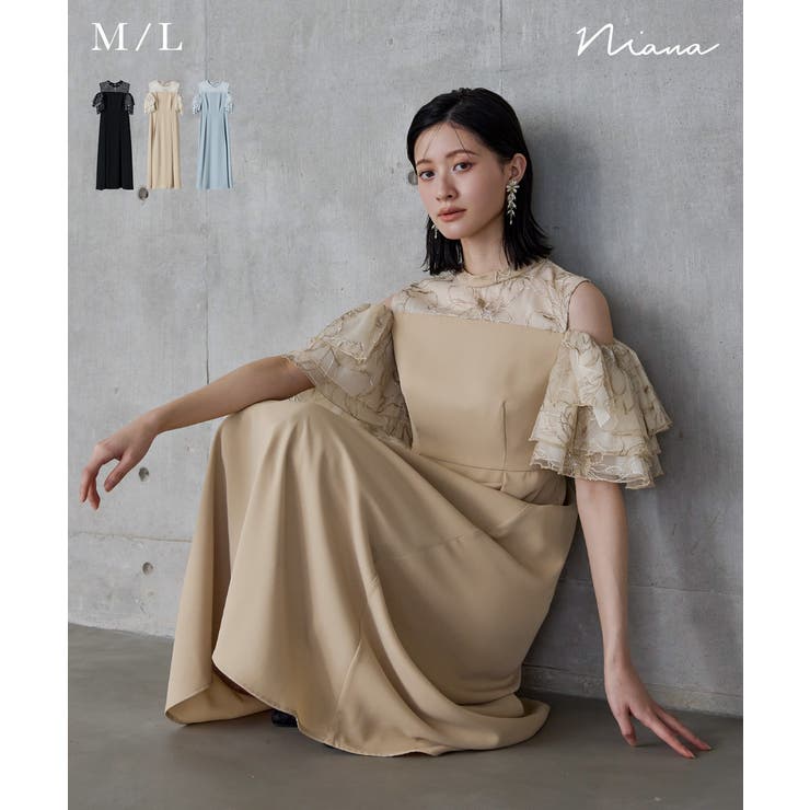 niana ニアナ オフショルフリルフラワー刺繍ドレス | Fashion Letter | 詳細画像1 