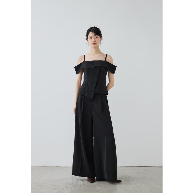 ブラック | niana ニアナ オフショルペプラムトップスセットアップドレス | Fashion Letter