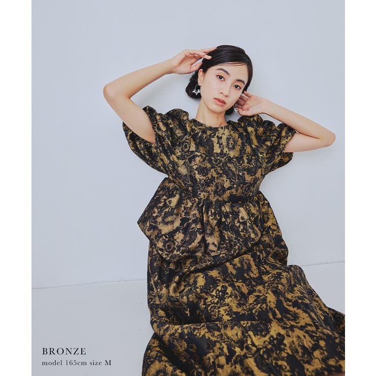 niana ニアナ バブルスリーブジャガードドレス[品番：FT000010333