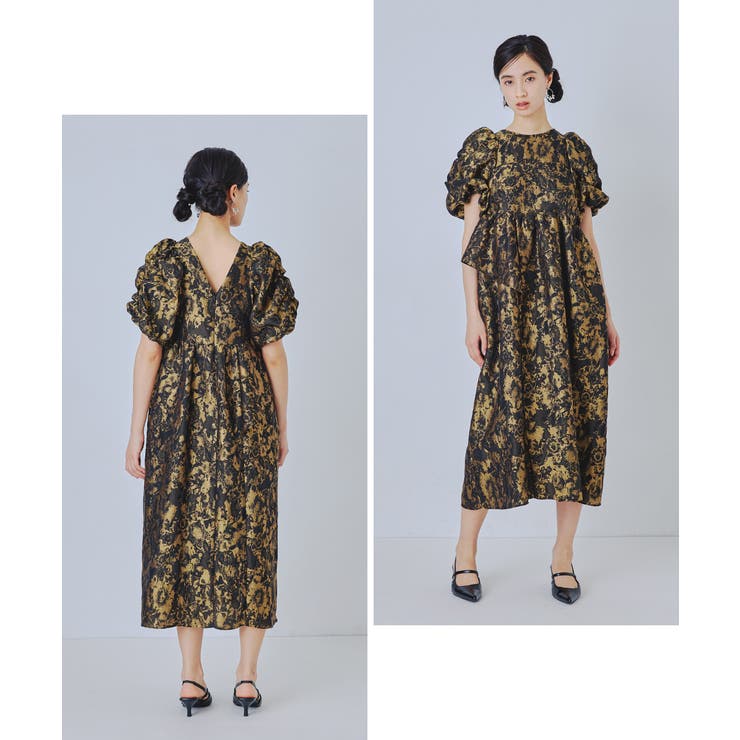 niana ニアナ バブルスリーブジャガードドレス[品番：FT000010333