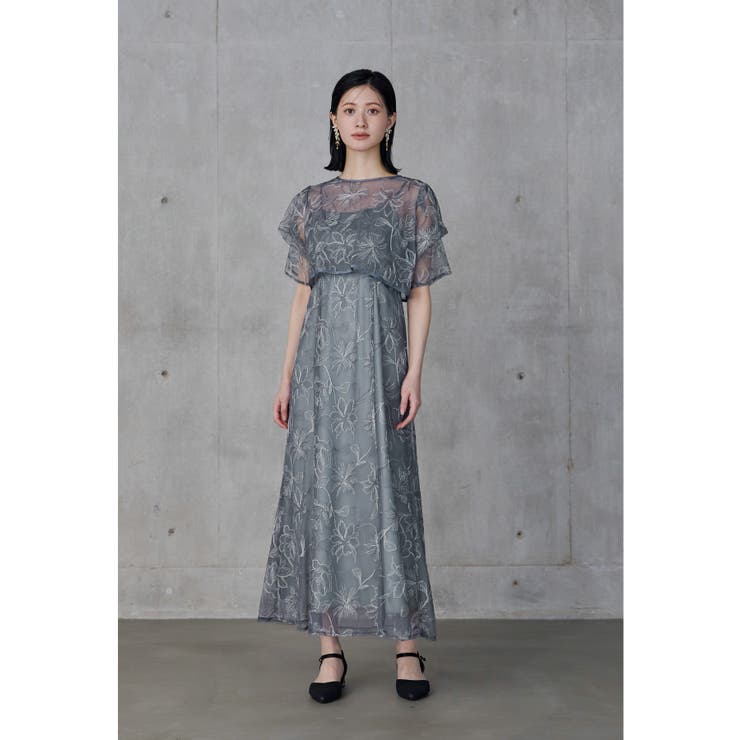 ブルー | niana ニアナ タックスリーブエンブロイダリードレス | Fashion Letter