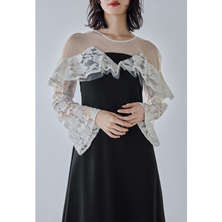 ブラック | niana ニアナ レースラッフルドレス | Fashion Letter