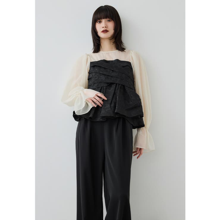 ブラック | niana ニアナ ジャガードペプラムパンツドレス | Fashion Letter