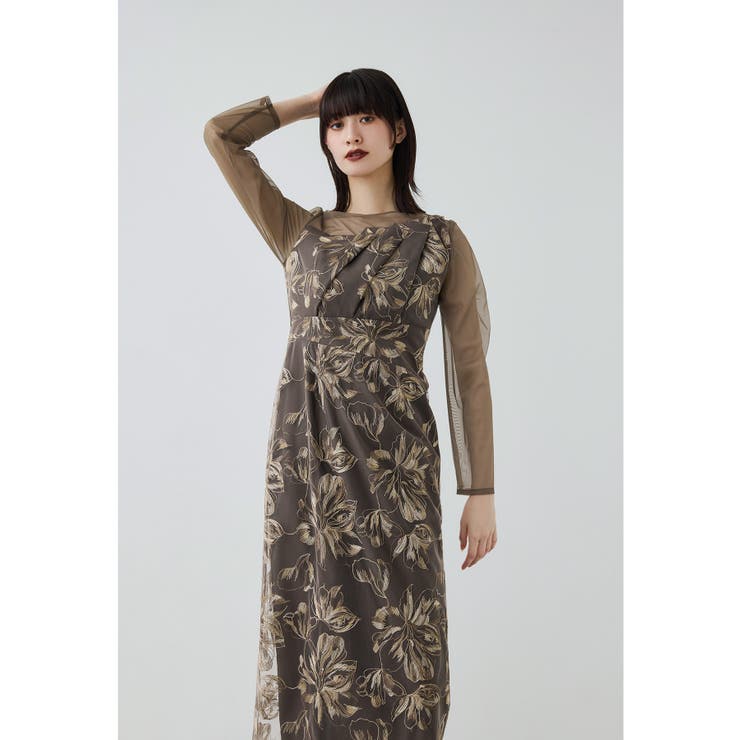 ブラウン | niana ニアナ プリーツフロントフラワードレス | Fashion Letter