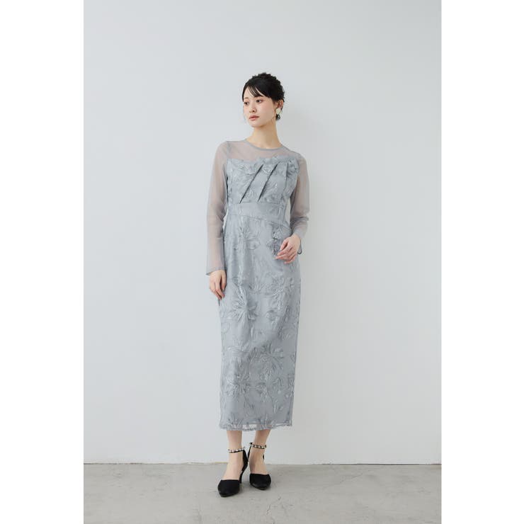 ブルーグレー | niana ニアナ プリーツフロントフラワードレス | Fashion Letter