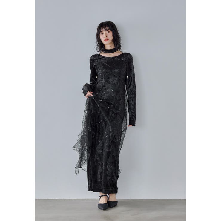 ブラック | niana ニアナ スパークルレースベロアドレス | Fashion Letter
