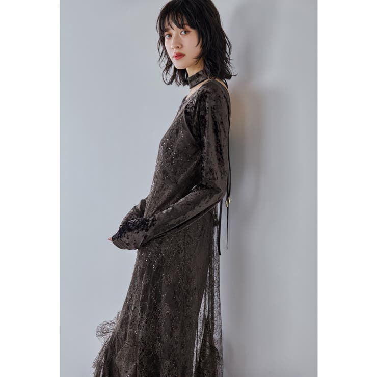 ブラウン | niana ニアナ スパークルレースベロアドレス | Fashion Letter