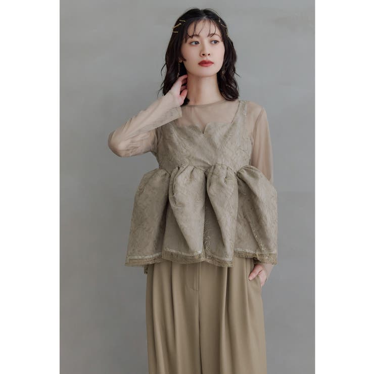 ベージュ | niana ニアナ レースペプラムビスチェオーバーレイセットアップドレス | Fashion Letter