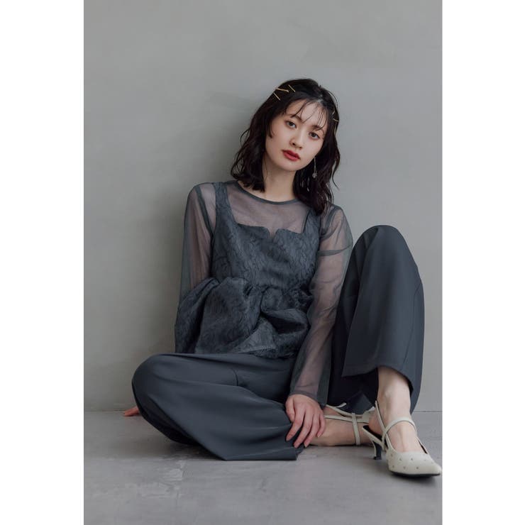 ネイビー | niana ニアナ レースペプラムビスチェオーバーレイセットアップドレス | Fashion Letter