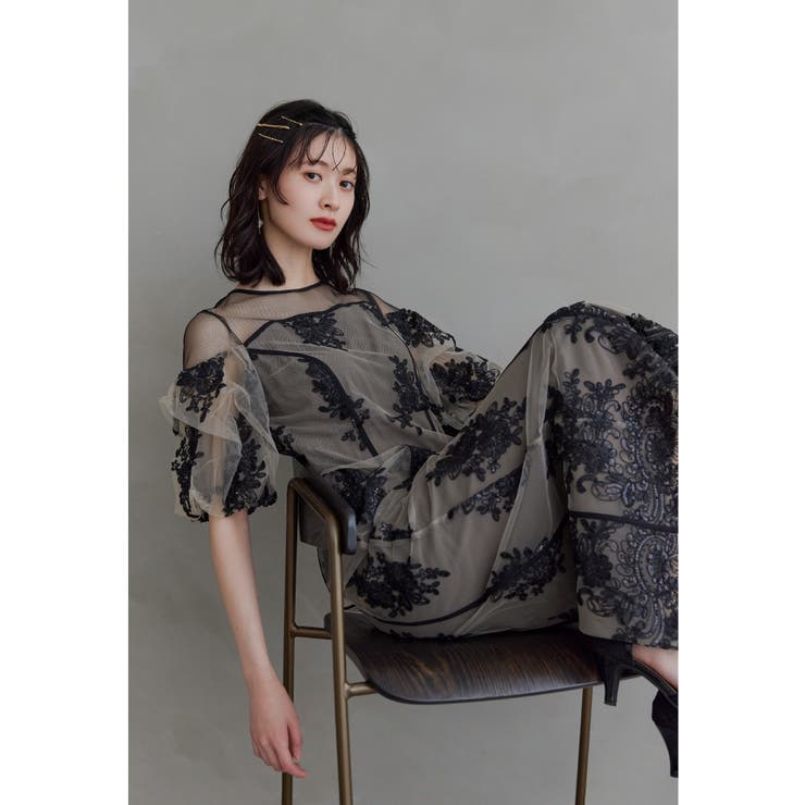 ベージュ | niana ニアナ エンブロイダリーシアードレス | Fashion Letter