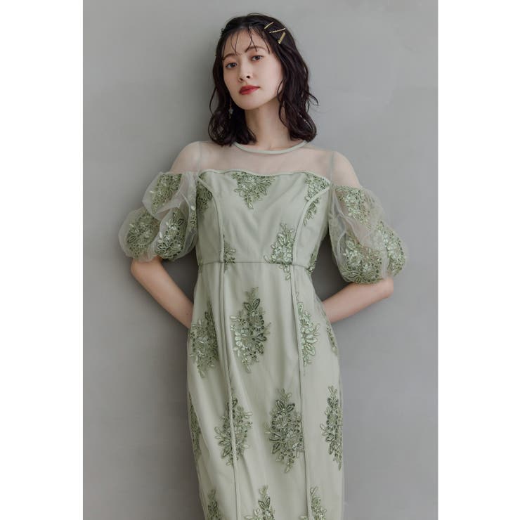 グリーン | niana ニアナ エンブロイダリーシアードレス | Fashion Letter