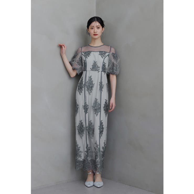 グレー | niana ニアナ エンブロイダリーシアードレス | Fashion Letter
