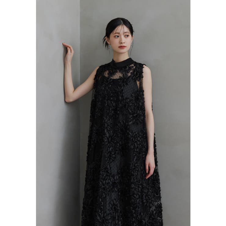 ブラック | niana ニアナ デイジーフラワードットドレス | Fashion Letter