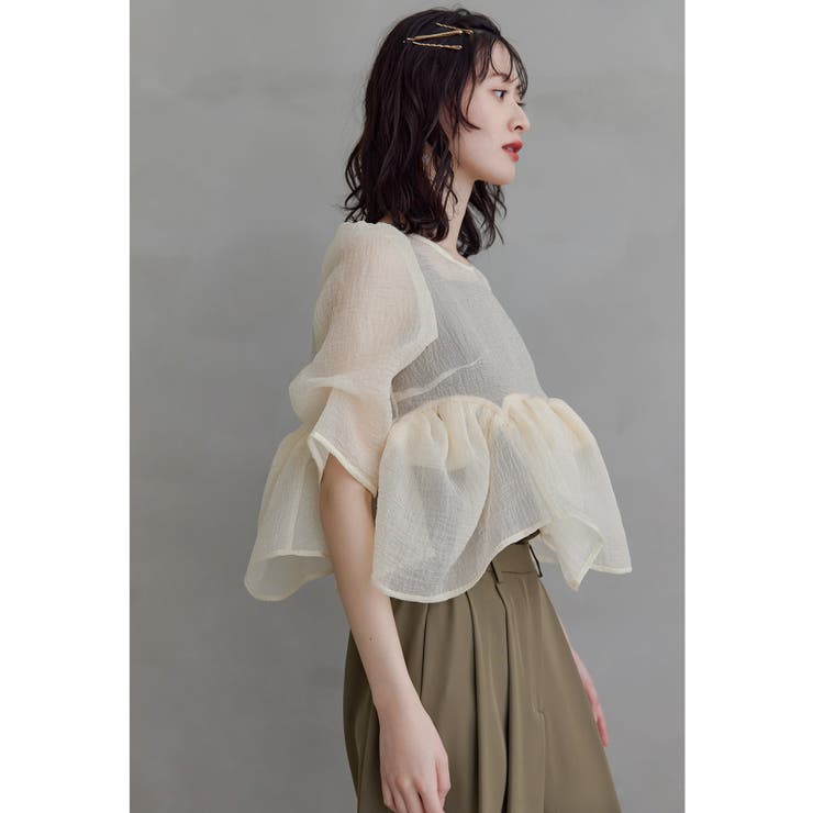 ベージュ | niana ニアナ オーガンザペプラムトップスセットアップドレス | Fashion Letter