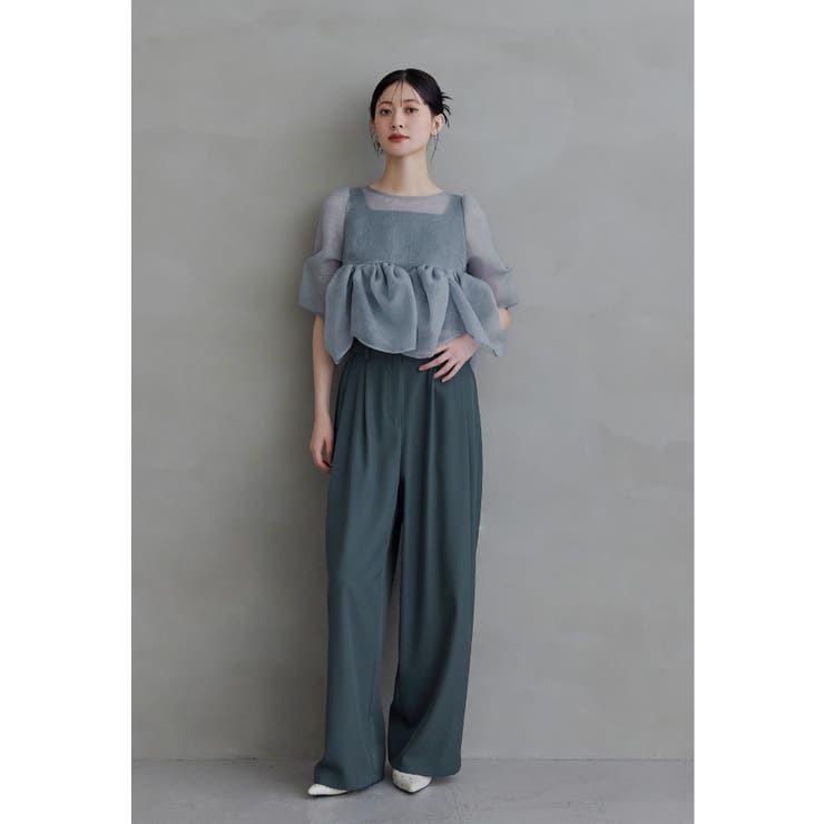 ブルー | niana ニアナ オーガンザペプラムトップスセットアップドレス | Fashion Letter