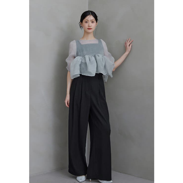 ブラック×グレー | niana ニアナ オーガンザペプラムトップスセットアップドレス | Fashion Letter