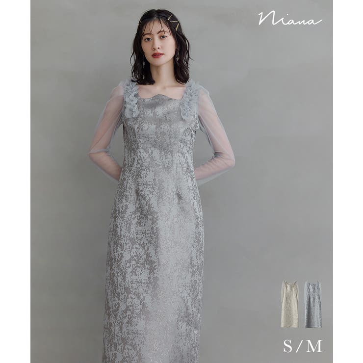 niana ニアナ ショルダーフリルジャガードドレス | Fashion Letter | 詳細画像1 