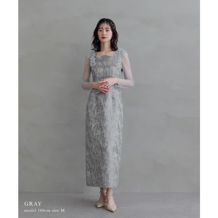 niana ニアナ ショルダーフリルジャガードドレス | Fashion Letter | 詳細画像2 