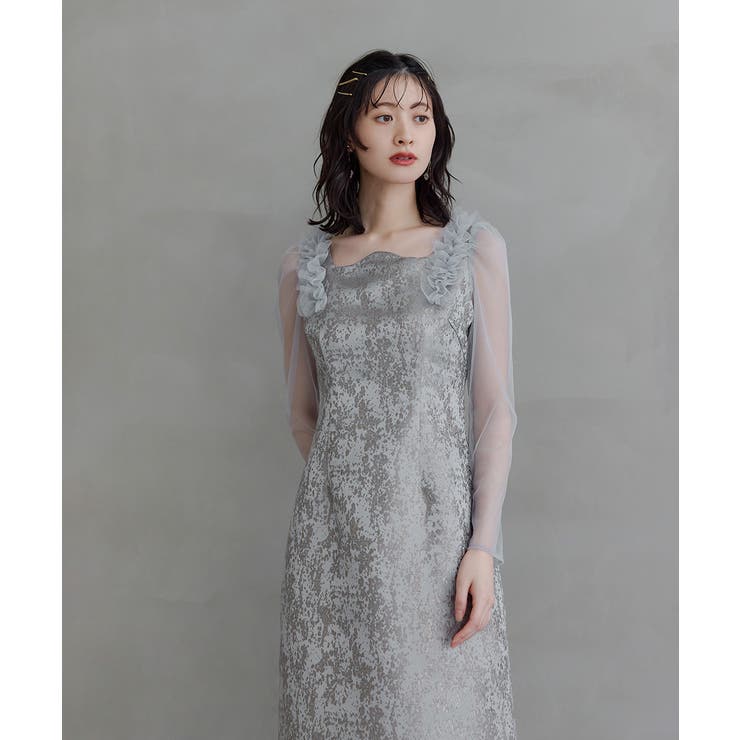 niana ニアナ ショルダーフリルジャガードドレス | Fashion Letter | 詳細画像3 