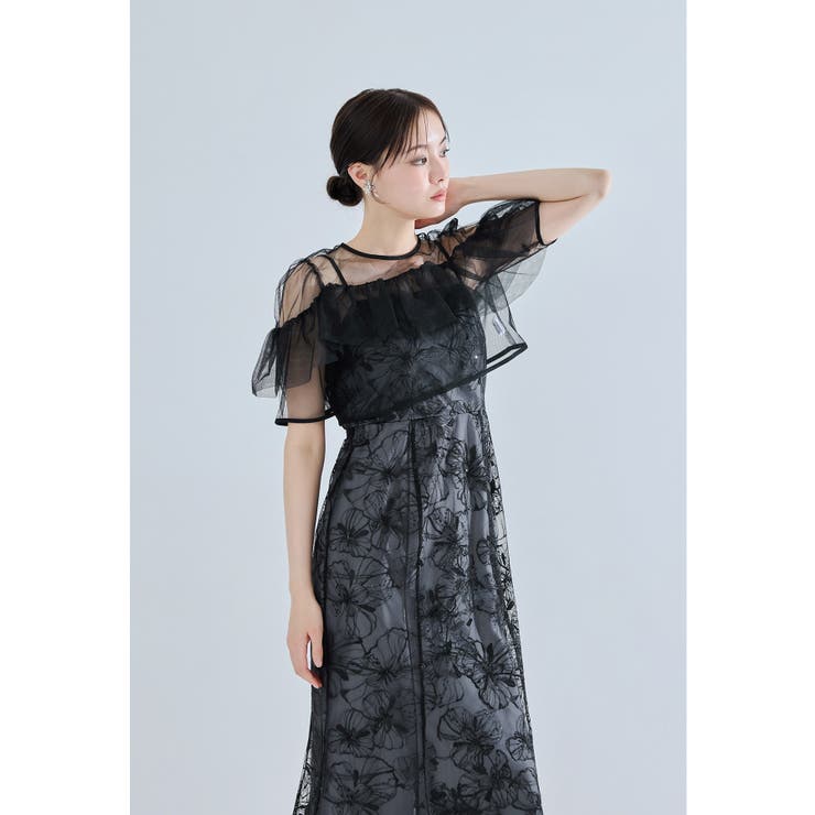 ブラック | niana ニアナ フリルブラウススパンコールレースドレス | Fashion Letter