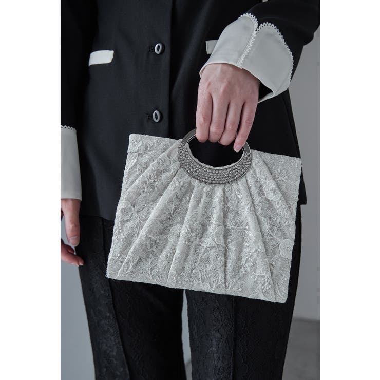 アイボリー | niana ニアナ スパンコール刺繍レースハンドバッグ | Fashion Letter