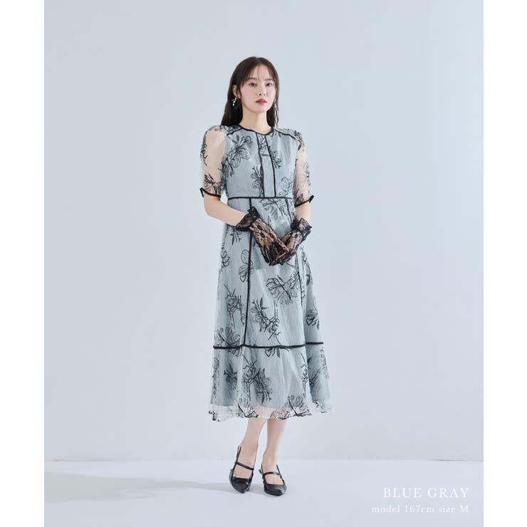 niana ニアナ フラワーレースパイピングフレアドレス | Fashion Letter | 詳細画像6 