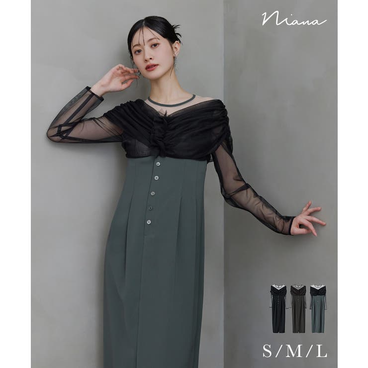 niana ニアナ シアーギャザーカラムドレス | Fashion Letter | 詳細画像1 