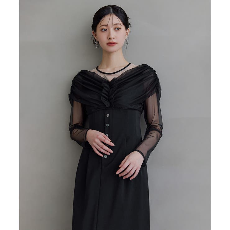 niana ニアナ シアーギャザーカラムドレス | Fashion Letter | 詳細画像14 