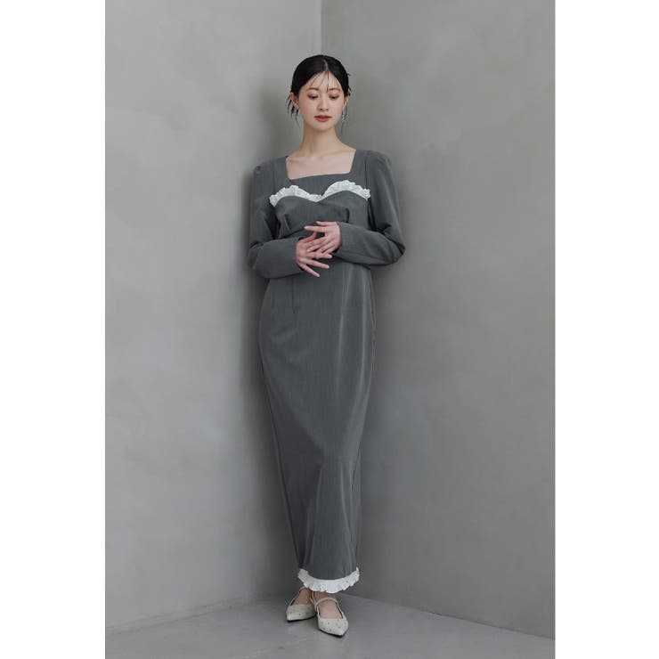 グレー | niana ニアナ フリルトリムロングドレス | Fashion Letter