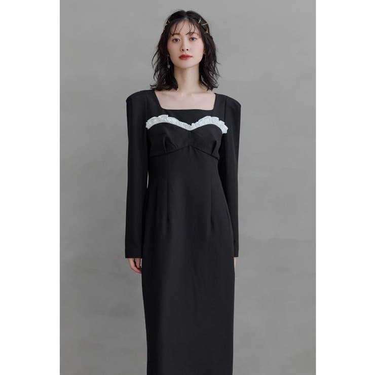 ブラック | niana ニアナ フリルトリムロングドレス | Fashion Letter