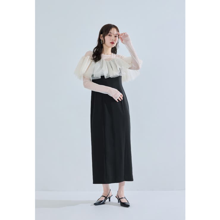 ベージュ×ブラック | niana ニアナ フローティングラッフルマルチスリーブドレス | Fashion Letter