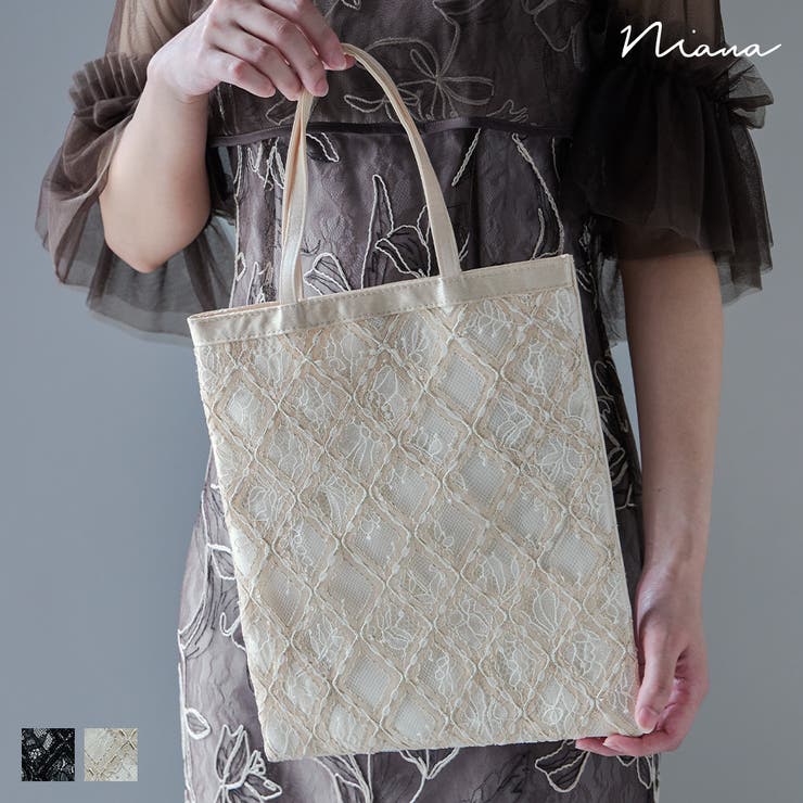 niana ニアナ 格子柄レースサテントートバッグ | Fashion Letter | 詳細画像1 