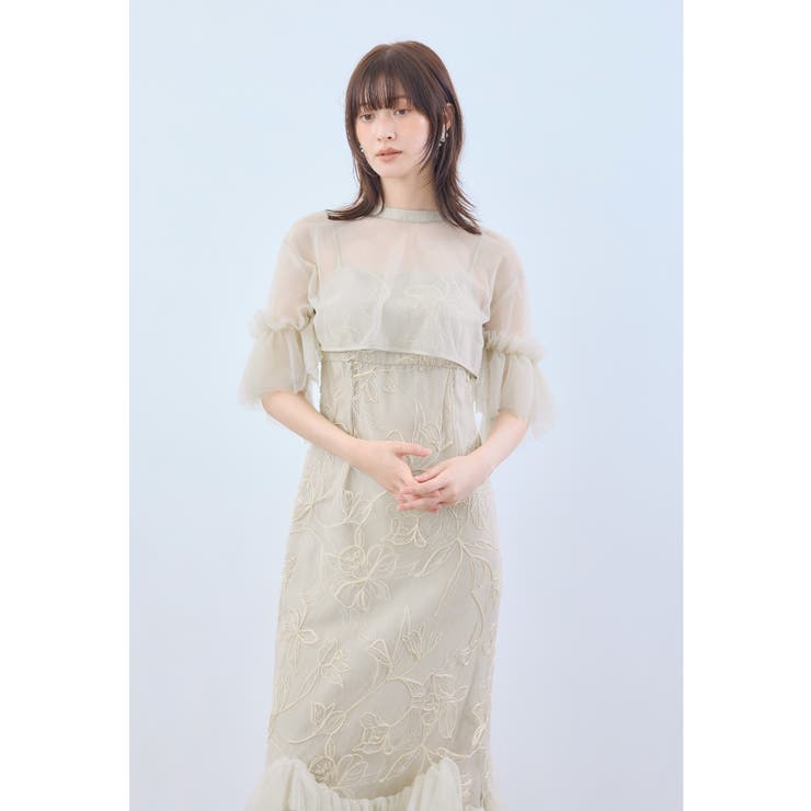 ベージュ | niana ニアナ エンブロイダリーフリルセットドレス | Fashion Letter