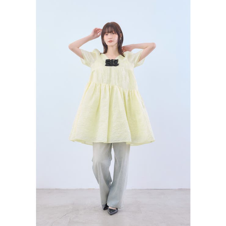 イエロー | niana ニアナ エッジリボンミニドレス | Fashion Letter