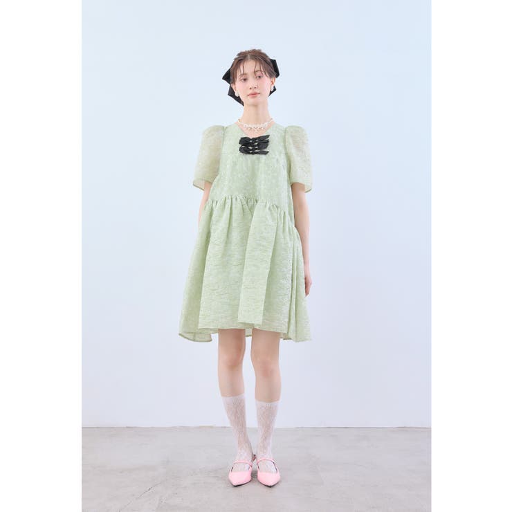 ライトグリーン | niana ニアナ エッジリボンミニドレス | Fashion Letter