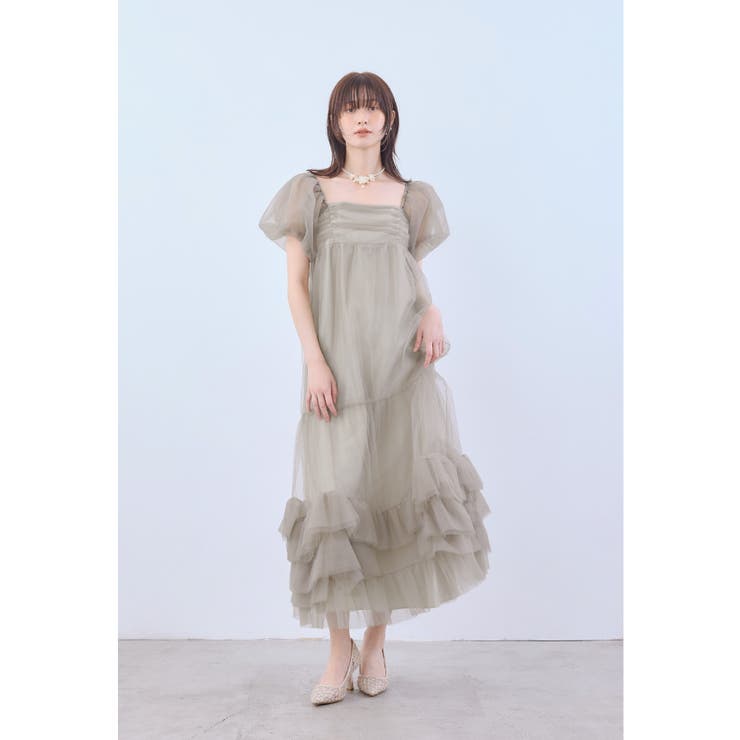 ベージュ | niana ニアナ ボリュームチュールパフスリーブドレス | Fashion Letter