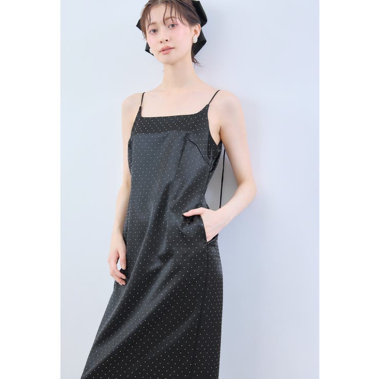 ブラック×シルバー | niana ニアナ グロッシーサテンドレス | Fashion Letter