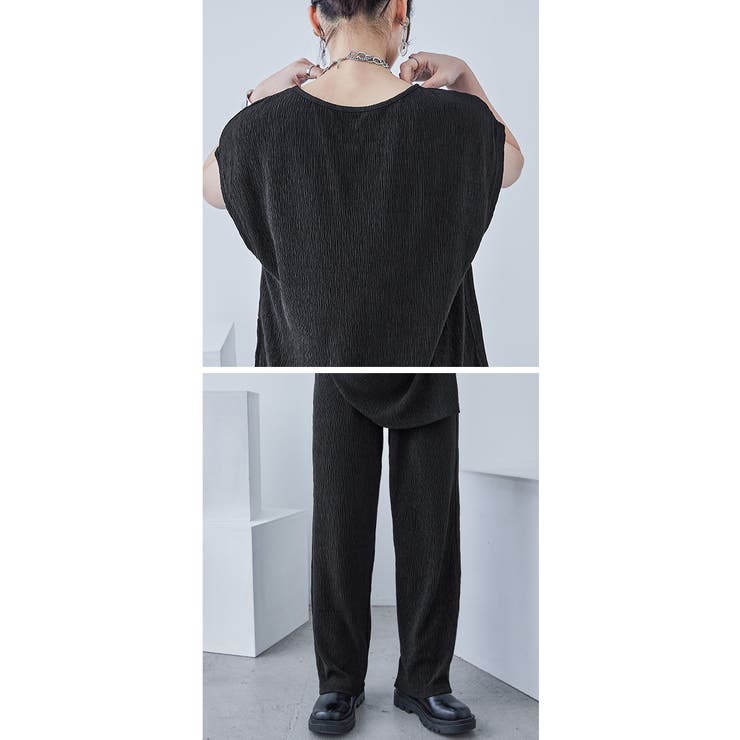 プリーツトップス×パンツ セットアップ Tシャツ | Fashion Letter | 詳細画像16 