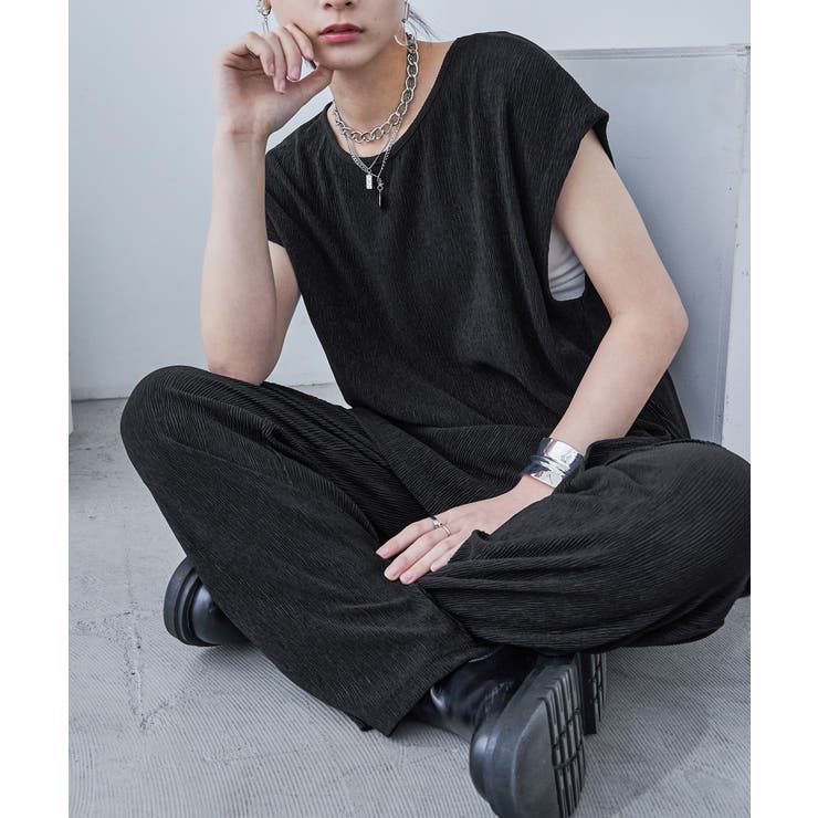 プリーツトップス×パンツ セットアップ Tシャツ | Fashion Letter | 詳細画像17 