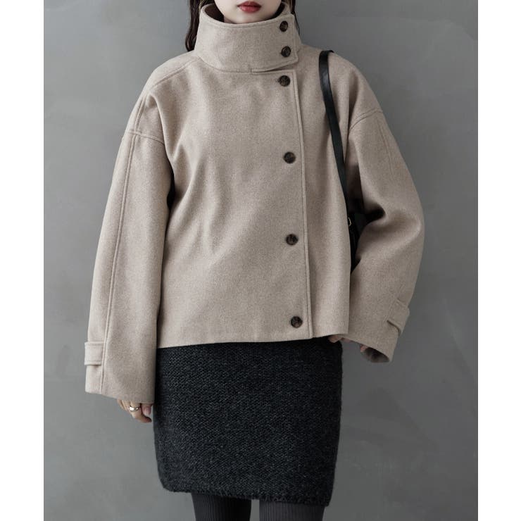 sheller シェリエ　スタンドカラーショートフレアコート sheller シェリエ スタンドカラーショートフレアコート - メルカリ