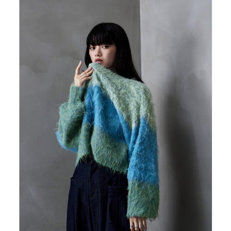 ブルー | etoll エトル 3カラーショートシャギーニット | Fashion Letter