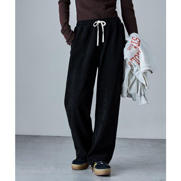 ブラック | etoll エトル 裏起毛コーデュロイウォームパンツ | Fashion Letter