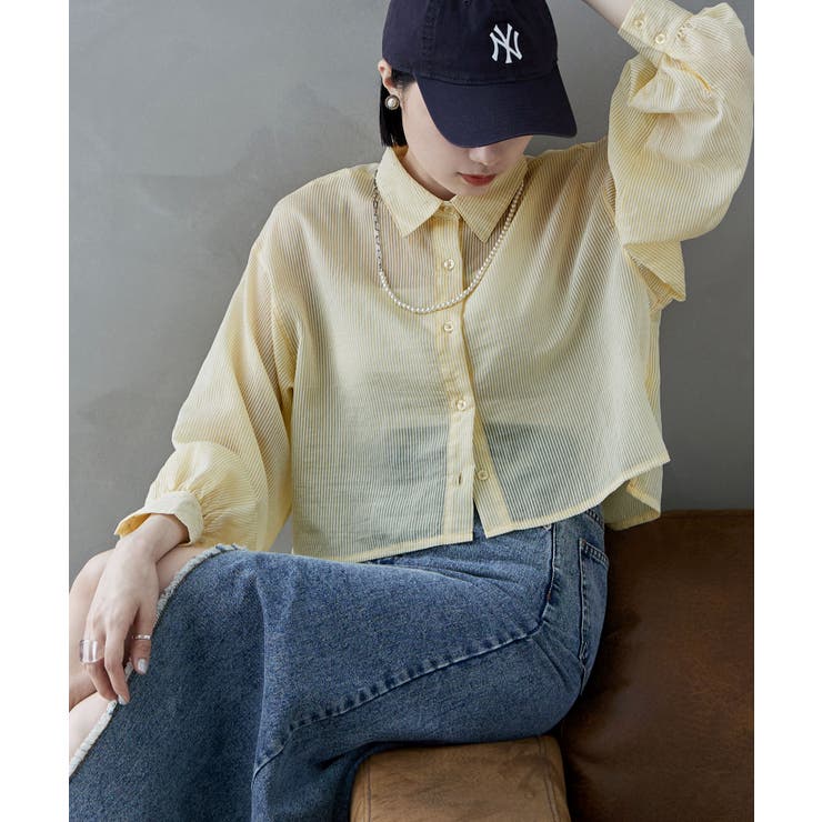 イエロー | etoll エトル シアーショートストライプシャツ | Fashion Letter